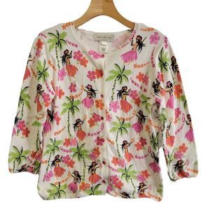 Susan Bristol Size S Colorful Hula Girls Hawaii Cardigan Sweater 2005
